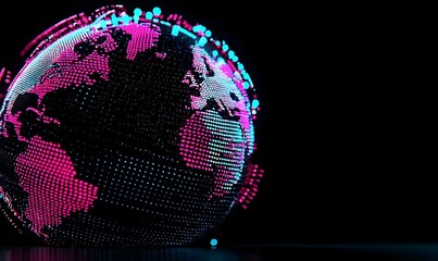 Poster - Holographic World Map Globe, an intricate globe showcasing a detailed map of the world with vibrant colors and a futuristic design