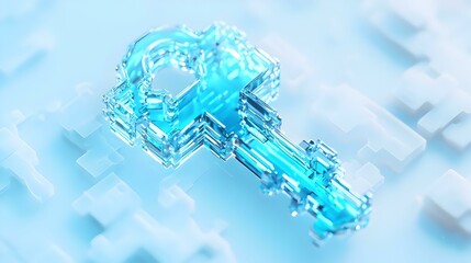 Poster - Holographic Digital Lock and Key Concept, showcasing a futuristic design with vibrant colors and intricate details representing security technology.