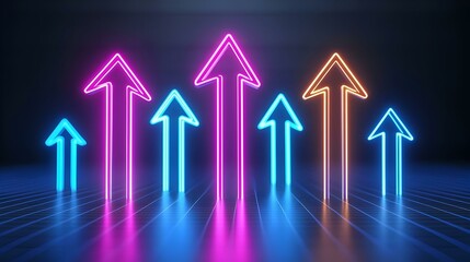 Poster - Dynamic upward arrows and graph lines in vibrant colors, symbolizing growth, progress, and innovation in data visualization.