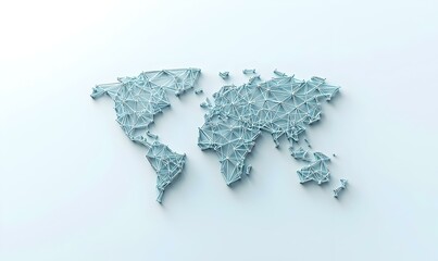 Poster - Global Connectivity, a vibrant blue world map with intricate interconnected lines symbolizing international networks and relationships.