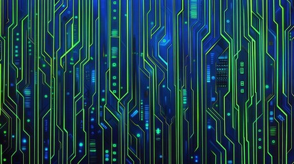 Poster - Abstract Circuit Board Design with Green Lines and Dark Background