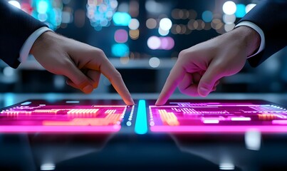 Poster - Finger on a touchscreen, a close-up view of a man's hand interacting with modern technology, showcasing engagement and precision in daily life.