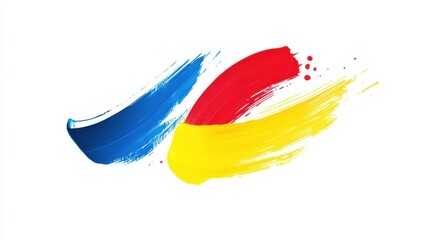 Poster - Colorful Brush Strokes in Blue, Red, and Yellow on White Background