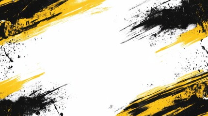 Poster - Abstract Yellow and Black Brush Strokes on White Background