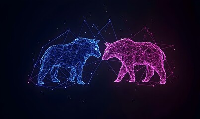 Poster - Conceptual Financial Market Design, an intricate visualization of dynamic trading environments, showcasing complex interactions and innovative structures.