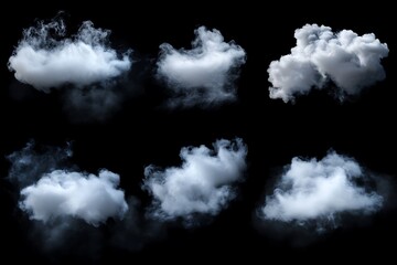 Wall Mural - set of realistic clouds isolated on black background. collection of realistic clouds.