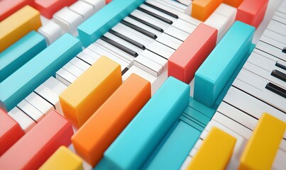 Poster - Musical Harmony, A vibrant digital illustration showcasing various piano chords, each chord visually represented with unique colors and shapes.