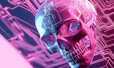 Poster - Digital Skull with Circuit Board, a fusion of anatomy and technology, showcasing intricate designs and modern aesthetics, symbolizing innovation.