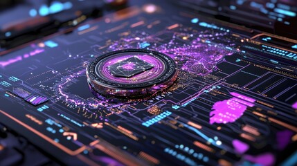 Poster - Futuristic Digital Interface with Neon Elements and Geometric Shapes