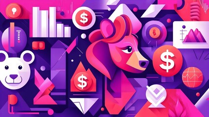 Poster - Geometric Financial Symbols, a dynamic composition featuring interlocking shapes and iconic currency signs, symbolizing global commerce and investment.