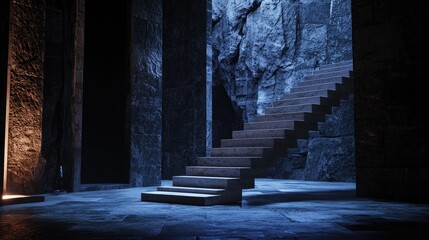 Poster - Stairway Leading to Unknown Destination in Dark Stone Hall