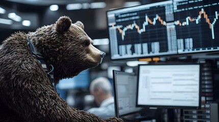 Poster - Modern Trading Hub, a bustling financial center filled with traders monitoring screens, analyzing data, and discussing market trends energetically.