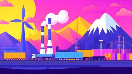 Poster - Sustainable Supply Chain Innovation, showcasing eco-friendly practices, renewable resources, and efficiency in modern logistics systems.