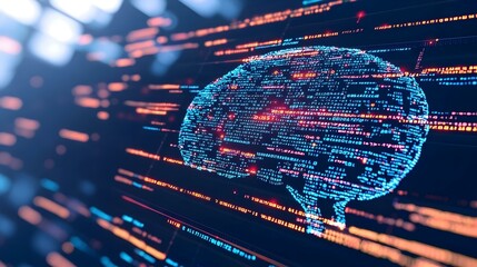 Poster - Stylized Blue Brain with Neural Network, an intricate illustration showcasing the complexity of neural connections and cognitive processes.