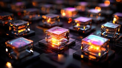 Poster - Futuristic Digital Circuit Featuring Glowing Transparent Cubes