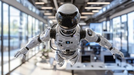 Poster - Futuristic Robot in Modern Office Environment Flying Technology