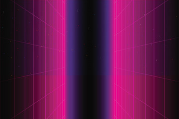 Leinwandbilder - Retro sci-fi background. 80s futuristic grid. Digital cyber texture. Perfect for 80s style design. 3D illustration.