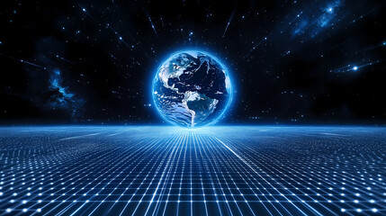 Wall Mural - futuristic earth with halo in space grid background