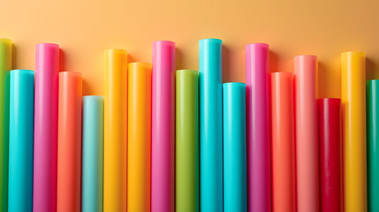 Poster - Vibrant rainbow straws stand tall, a burst of color against a soft orange backdrop.  Pure joy!