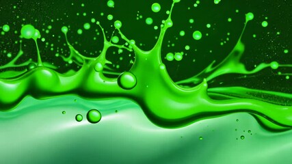 Poster - Dynamic green liquid splashing in slowmotion with floating droplets
