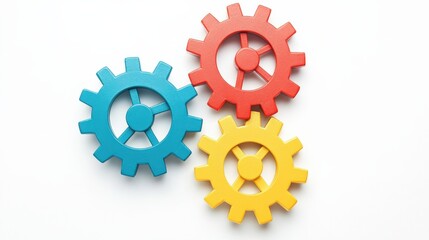 Poster - Colorful interlocking gears arranged on a white background, symbolizing teamwork and collaboration (1)