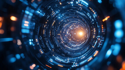 Poster - Futuristic Tunnel with Glowing Light and Data Stream