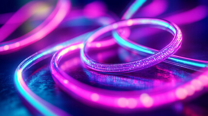 Poster - Futuristic glowing fiber optic cables background for technology and innovation