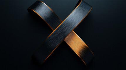 Poster - Abstract X ribbon with golden edges on dark backdrop usage for elegant graphic designs