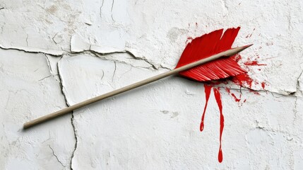 Poster - a vibrant red arrow piercing a cracked white wall, with paint dripping, evoking emotion