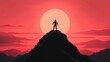 © 69 - Silhouette of a Person Standing on a Mountain Peak Against a Vibrant Sunset Sky with Warm Colors and Scenic Landscape in the Background