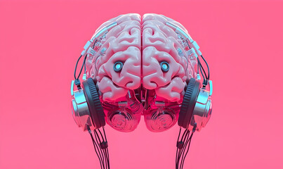 Poster - Vibrant Brain Model with Intricate Cables on Dark Background, showcasing a colorful representation of neural connections and pathways.