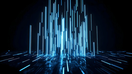 Poster - Glowing Stock Market Chart, a vibrant digital display showcasing fluctuating market trends with bright, luminous bars representing data shifts.