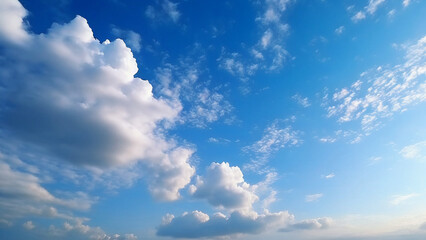 Wall Mural - clear blue sky with fluffy clouds the image showcases a vibrant blue sky dotted with fluffy white cl