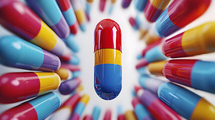Poster - Vibrant Abstract Medicine, a colorful and dynamic representation of health concepts, blending shapes and colors to evoke energy and vitality.