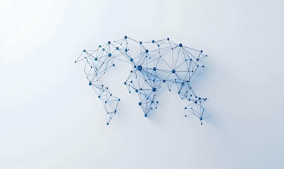 Poster - Abstract blue dotted world map illustrating global connections and interconnectivity, vibrant design emphasizing geographical relationships and data flow