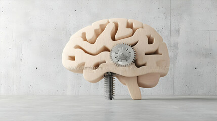 Poster - Abstract brain design featuring intricate wind-up mechanism, symbolizing the interplay of creativity and mechanical innovation, vibrant colors enhance visual impact.