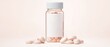 © mandm. - Medicine Capsules and Effervescent Tablets for Fast Relief, Bottle of pills with a few scattered on a light background.