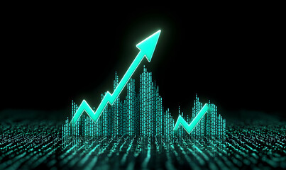 Poster - Abstract financial chart showcasing an upward trend, vibrant colors illustrating growth, dynamic lines representing market fluctuations, engaging visual data.