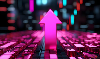 Poster - Abstract financial chart showcasing an upward trend, vibrant colors depicting growth and progress in economic data analysis, dynamic visual representation.