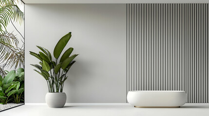 Poster - Modern Geometric Interior, A sleek space featuring grey walls, abstract shapes, and minimalist design for a contemporary aesthetic.