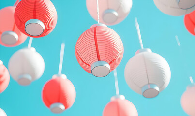 Poster - Lantern Motif Abstract, a vibrant composition featuring intricate lantern shapes intertwined with dynamic patterns, creating an enchanting visual experience.
