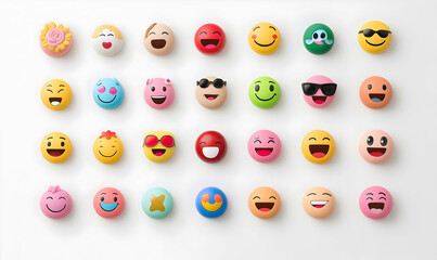 Poster - Expressive Vector Emoticons, a vibrant collection of diverse faces showcasing a range of emotions, perfect for enhancing digital communication.