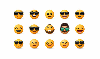 Poster - Expressive iOS Emoticons Collection, vibrant vector faces showcasing a range of emotions, ideal for digital communication and design projects