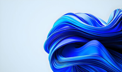 Poster - Blue abstract wave design on a white backdrop, evoking fluid motion and tranquility, ideal for modern art or digital aesthetics.