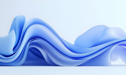 Poster - Blue abstract wave design on a white backdrop, fluid shapes create a sense of movement and tranquility, ideal for modern digital projects.