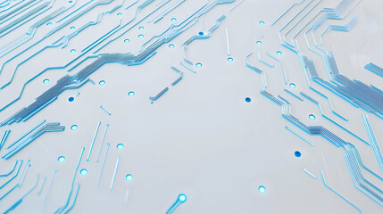 Poster - Blue digital circuit lines with dots on a white background, representing advanced technology and connectivity in a modern design.