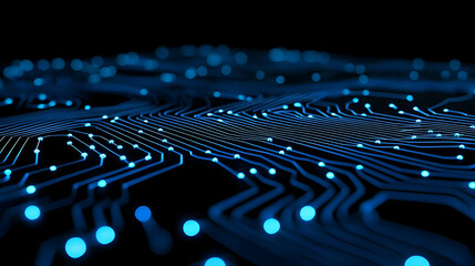 Poster - Digital Circuitry Design, intricate blue lines and connecting dots on a white background, symbolizing technology and connectivity in modern systems