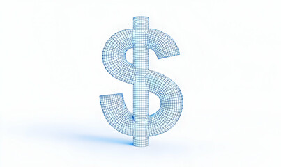 Poster - Futuristic Currency Symbol, A blue holographic dollar sign emerges within a vibrant digital grid, symbolizing innovation in finance and technology.