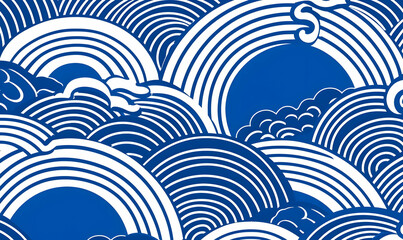 Poster - Blue Japanese geometric pattern, intricate shapes, harmonious design, cultural elegance, vibrant colors, artistic expression, soothing aesthetic.