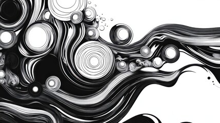 Canvas Print - Abstract Black and White Swirling Circles Design